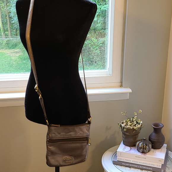 Fossil Handbags - Fossil metallic cowhide leather crossbody bag
